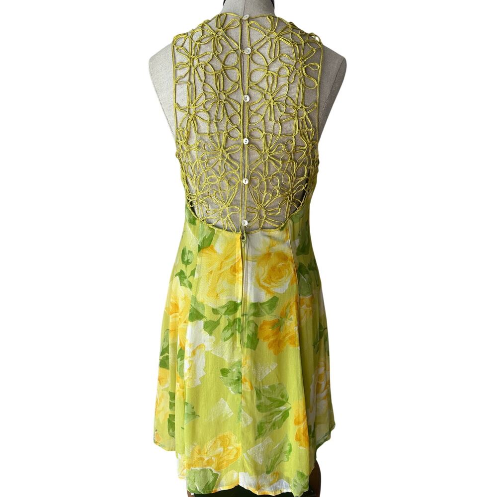Rene Derhy Floral Open Back Dress French Boho loose crochet Cottagecore M